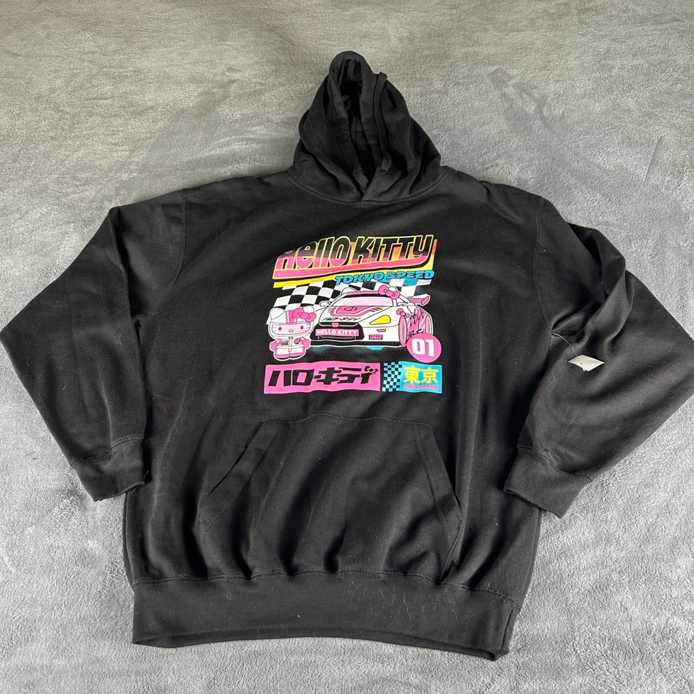Hello Kitty Tokyo Speed Black Graphic Hoodie Bioworld Sanrio JDM Race Car Large